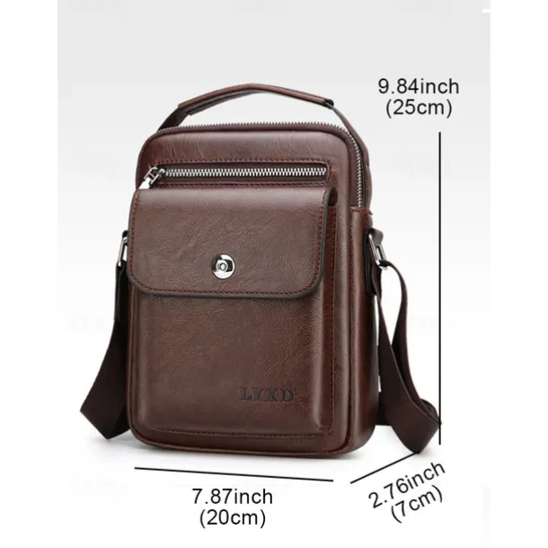 Men's Vintage Brown Faux Leather Crossbody Bag – Compact Shoulder Bag with Multiple Pockets for Travel, Work, and Everyday Use