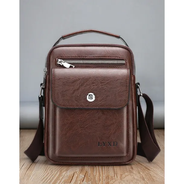 Men's Vintage Brown Faux Leather Crossbody Bag – Compact Shoulder Bag with Multiple Pockets for Travel, Work, and Everyday Use