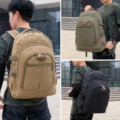 Men's Vintage Canvas Backpack for Travel and School – Large Capacity Military-Style Rucksack with Multi-Pocket Design for Outdoor, Hiking, or Daily Use