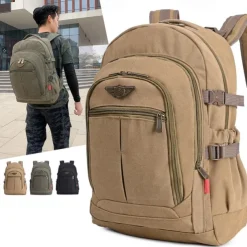 Men's Vintage Canvas Backpack for Travel and School – Large Capacity Military-Style Rucksack with Multi-Pocket Design for Outdoor, Hiking, or Daily Use