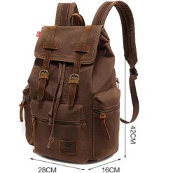 Men's Vintage Canvas Backpack with Leather Straps and Drawstring Closure – Durable Travel Rucksack for Hiking, School, or Daily Use