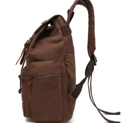 Men's Vintage Canvas Backpack with Leather Straps and Drawstring Closure – Durable Travel Rucksack for Hiking, School, or Daily Use
