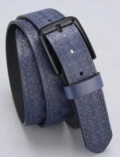 Men's Vintage Embossed Faux Leather Belt with Geometric Pattern – Classic Western Style Fashion Accessory