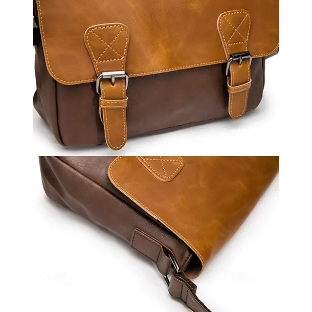 Men's Vintage Faux Leather Messenger Bag with Adjustable Strap – Durable Two-Tone Design for Work and Casual Use