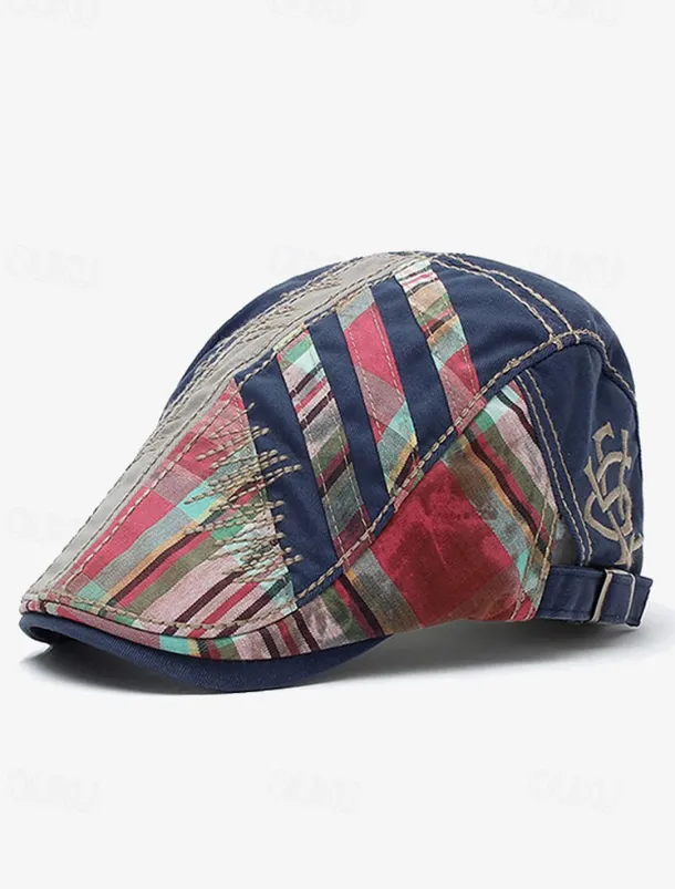 Men's Vintage Patchwork Flat Cap with Adjustable Strap – Casual Stylish Newsboy Hat for All Seasons
