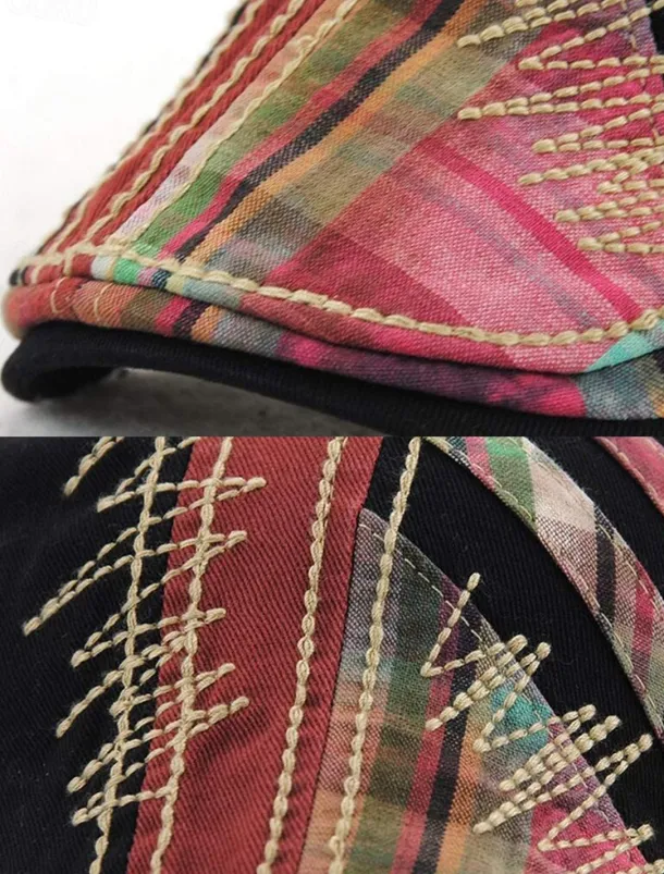 Men's Vintage Patchwork Flat Cap with Adjustable Strap – Casual Stylish Newsboy Hat for All Seasons