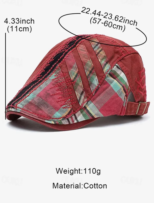 Men's Vintage Patchwork Flat Cap with Adjustable Strap – Casual Stylish Newsboy Hat for All Seasons