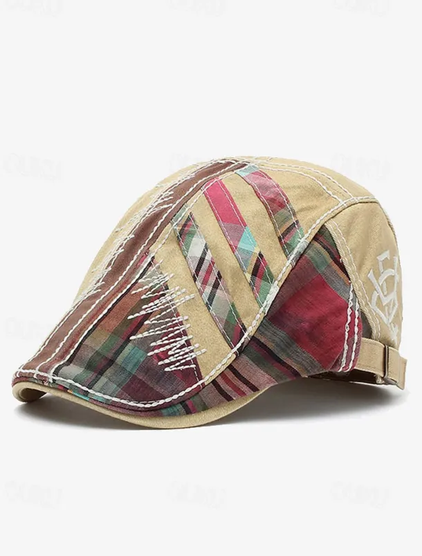 Men's Vintage Patchwork Flat Cap with Adjustable Strap – Casual Stylish Newsboy Hat for All Seasons