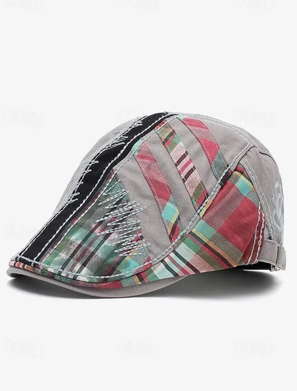 Men's Vintage Patchwork Flat Cap with Adjustable Strap – Casual Stylish Newsboy Hat for All Seasons