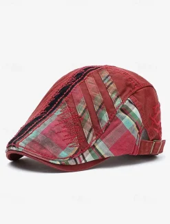 Men's Vintage Patchwork Flat Cap with Adjustable Strap – Casual Stylish Newsboy Hat for All Seasons