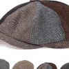 Men's Vintage Patchwork Herringbone Flat Cap – Classic Tweed Newsboy Hat for Autumn and Winter