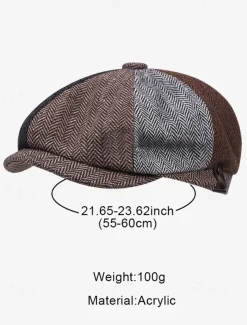 Men's Vintage Patchwork Herringbone Flat Cap – Classic Tweed Newsboy Hat for Autumn and Winter