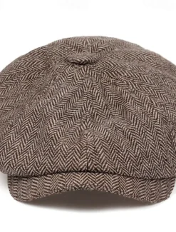 Men's Vintage Patchwork Herringbone Flat Cap – Classic Tweed Newsboy Hat for Autumn and Winter