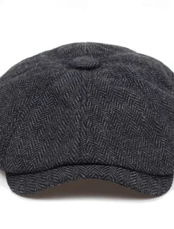 Men's Vintage Patchwork Herringbone Flat Cap – Classic Tweed Newsboy Hat for Autumn and Winter