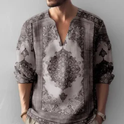 Men's Vintage Shirt Button Up Shirt Long Sleeve Fashion Streetwear Designer Outdoor Casual Daily Summer Spring Fall Stand Collar Print Blue-Green Blue Green Khaki Gray