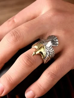 Men's Vintage Silver and Gold Eagle Ring - Bold Animal Design, Stainless Steel Jewelry, Perfect for Casual Wear, Party and Gift