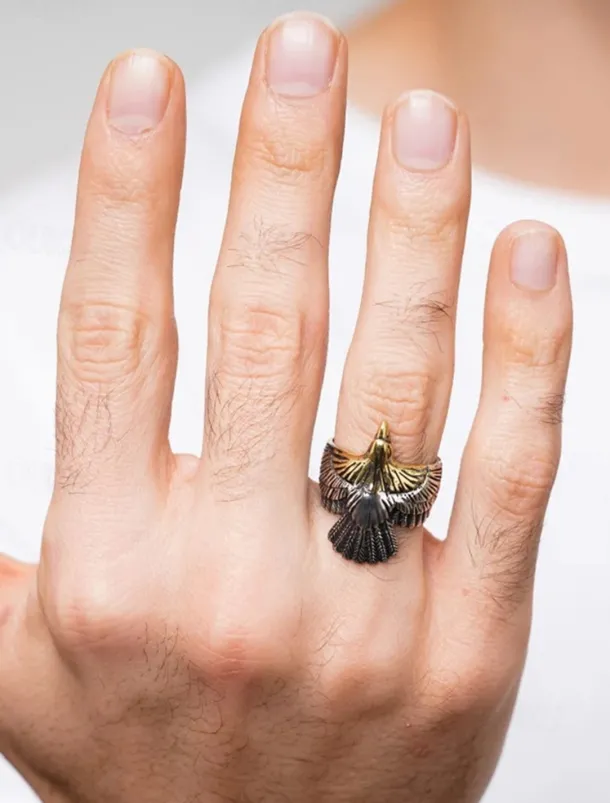 Men's Vintage Silver and Gold Eagle Ring - Bold Animal Design, Stainless Steel Jewelry, Perfect for Casual Wear, Party and Gift