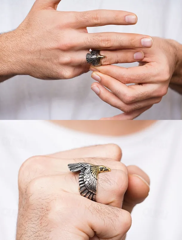 Men's Vintage Silver and Gold Eagle Ring - Bold Animal Design, Stainless Steel Jewelry, Perfect for Casual Wear, Party and Gift