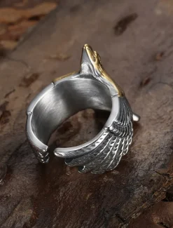 Men's Vintage Silver and Gold Eagle Ring - Bold Animal Design, Stainless Steel Jewelry, Perfect for Casual Wear, Party and Gift