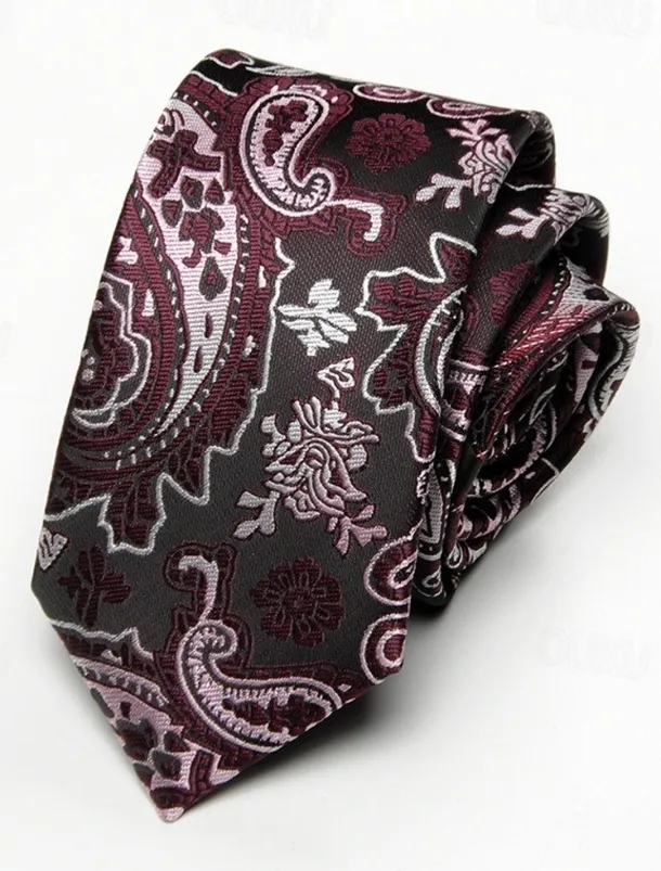 Men's Vintage Ties Wedding Party Patterned Tie with Floral Printed Black Yellow Red