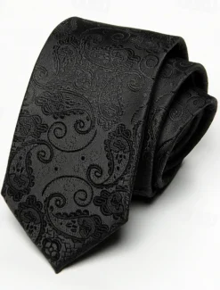 Men's Vintage Ties Wedding Party Patterned Tie with Floral Printed Black Yellow Red