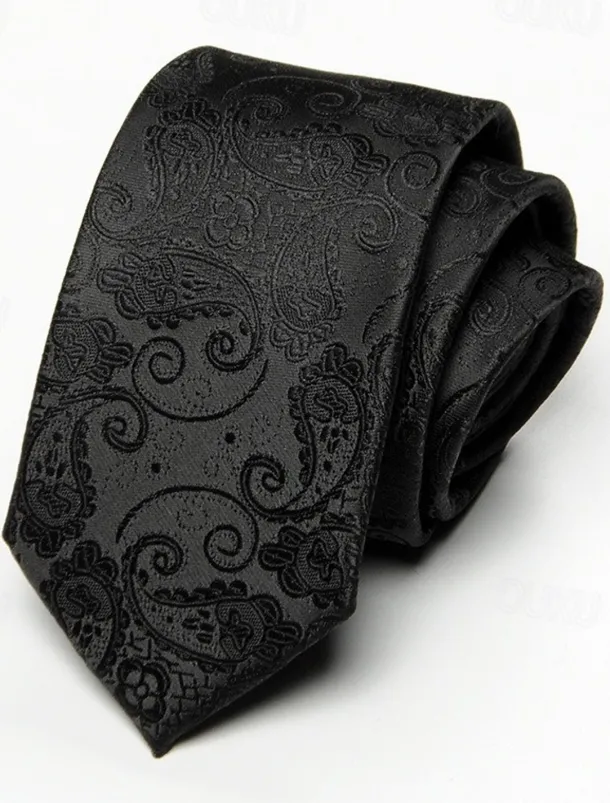 Men's Vintage Ties Wedding Party Patterned Tie with Floral Printed Black Yellow Red