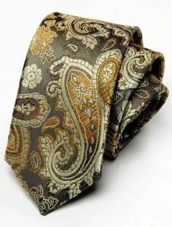 Men's Vintage Ties Wedding Party Patterned Tie with Floral Printed Black Yellow Red
