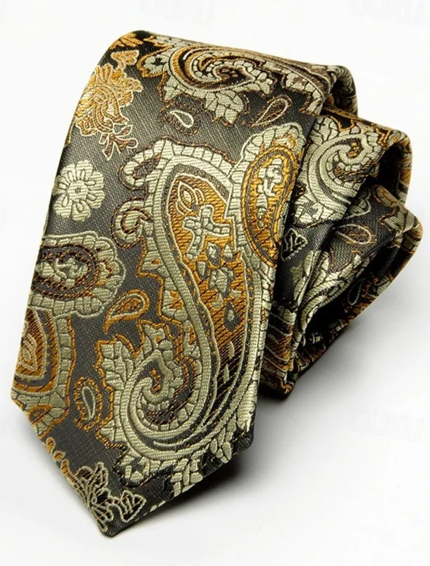 Men's Vintage Ties Wedding Party Patterned Tie with Floral Printed Black Yellow Red