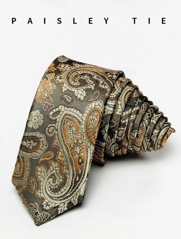 Men's Vintage Ties Wedding Party Patterned Tie with Floral Printed Black Yellow Red