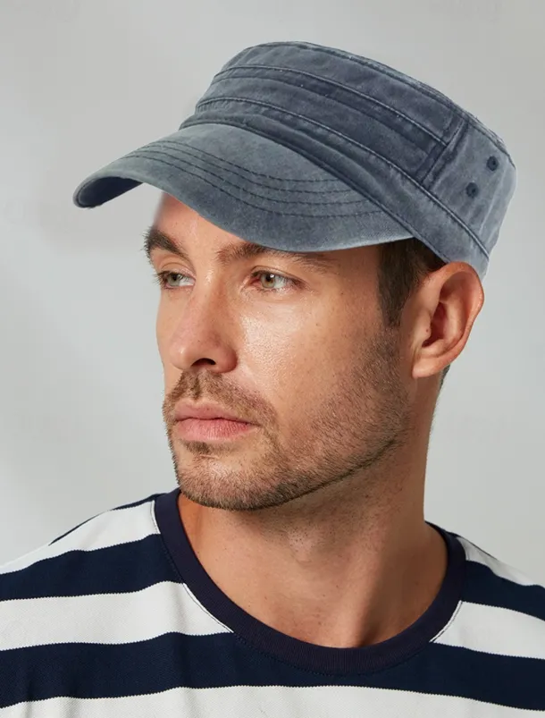 Men's Vintage-Style Washed Military Cadet Cap – Casual Adjustable Unisex Army Hat for Outdoor Wear