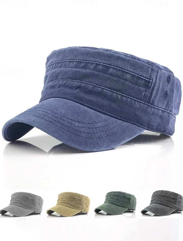 Men's Vintage-Style Washed Military Cadet Cap – Casual Adjustable Unisex Army Hat for Outdoor Wear
