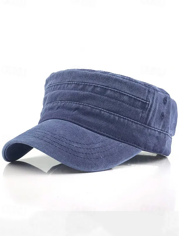 Men's Vintage-Style Washed Military Cadet Cap – Casual Adjustable Unisex Army Hat for Outdoor Wear