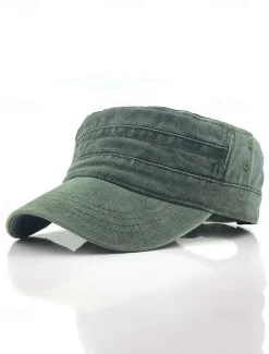 Men's Vintage-Style Washed Military Cadet Cap – Casual Adjustable Unisex Army Hat for Outdoor Wear
