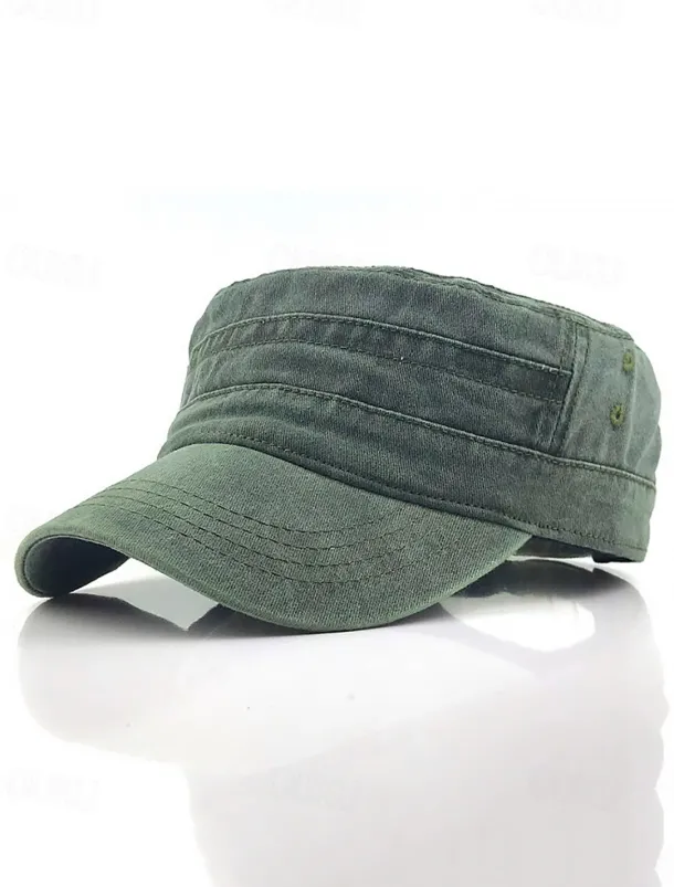 Men's Vintage-Style Washed Military Cadet Cap – Casual Adjustable Unisex Army Hat for Outdoor Wear