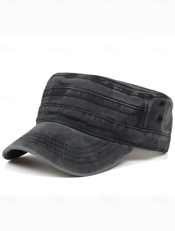 Men's Vintage-Style Washed Military Cadet Cap – Casual Adjustable Unisex Army Hat for Outdoor Wear