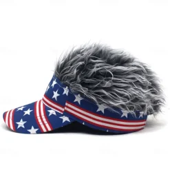 Men's Visor Hat with Spiked Wigs Fake Hair Visor Wig Men Sun Hat Baseball Cap Wig Hat Coffee Gray Polyester / Cotton Blend Print Fashion Casual Daily Independence Day American Flag Adjustable