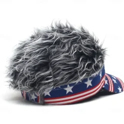 Men's Visor Hat with Spiked Wigs Fake Hair Visor Wig Men Sun Hat Baseball Cap Wig Hat Coffee Gray Polyester / Cotton Blend Print Fashion Casual Daily Independence Day American Flag Adjustable