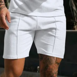 Men's Waffle Athletic Shorts Sweat Shorts Shorts Summer Shorts Pocket Drawstring Elastic Waist Plain Comfort Breathable Short Outdoor Sports Classic Casual Black White