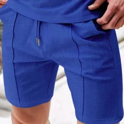 Men's Waffle Athletic Shorts Sweat Shorts Shorts Summer Shorts Pocket Drawstring Elastic Waist Plain Comfort Breathable Short Outdoor Sports Classic Casual Black White