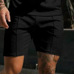 Men's Waffle Athletic Shorts Sweat Shorts Shorts Summer Shorts Pocket Drawstring Elastic Waist Plain Comfort Breathable Short Outdoor Sports Classic Casual Black White