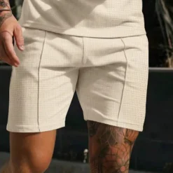 Men's Waffle Athletic Shorts Sweat Shorts Shorts Summer Shorts Pocket Drawstring Elastic Waist Plain Comfort Breathable Short Outdoor Sports Classic Casual Black White