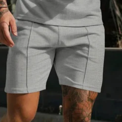 Men's Waffle Athletic Shorts Sweat Shorts Shorts Summer Shorts Pocket Drawstring Elastic Waist Plain Comfort Breathable Short Outdoor Sports Classic Casual Black White
