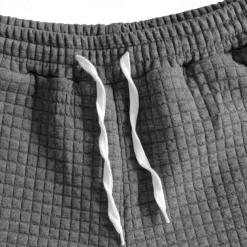 Men's Waffle Henley Shirt T-shirt Suits Tracksuit Tennis Shirt Short Sleeves Polo Collar Summer Solid Color Drawing Gymnatics Casual Zipper 2 Piece Vacation Daily Wear Activewear Army Green Black