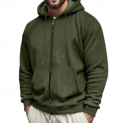 Men's Waffle Hoodies Zip Up Hoodie Hoodie Fleece Hoodie Black Army Green Navy Blue Khaki Gray Hooded Plain Pocket Sports & Outdoor Daily Holiday Streetwear Basic Casual Fall & Winter Clothing Apparel