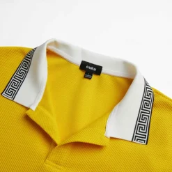 Men's Waffle Polo Shirt Business Polo Work Casual Lapel Ribbed Polo Collar Short Sleeve Modern Old Money Style Color Block Patchwork Button Spring & Summer Regular Fit Light Yellow Dark red Black
