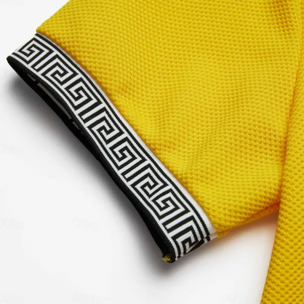 Men's Waffle Polo Shirt Business Polo Work Casual Lapel Ribbed Polo Collar Short Sleeve Modern Old Money Style Color Block Patchwork Button Spring & Summer Regular Fit Light Yellow Dark red Black