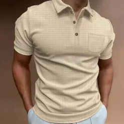 Men's Waffle Polo Shirt Golf Shirt Casual Daily Polo Collar Classic Short Sleeve Fashion Modern Solid Colored Pocket Button Front Spring & Summer Regular Fit Black White Blue Khaki Gray Waffle Polo