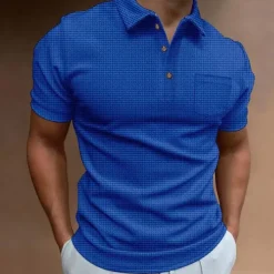 Men's Waffle Polo Shirt Golf Shirt Casual Daily Polo Collar Classic Short Sleeve Fashion Modern Solid Colored Pocket Button Front Spring & Summer Regular Fit Black White Blue Khaki Gray Waffle Polo