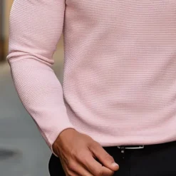 Men's Waffle Polo Shirt Golf Shirt Outdoor Causal Quarter Zip Long Sleeve Fashion Modern Solid Color Knitted Spring & Fall Standard Fit White Yellow Pink Light Grey Waffle Polo Shirt