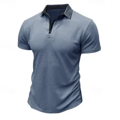 Men's Waffle Polo Shirt Golf Shirt Casual Holiday Lapel Ribbed Polo Collar Short Sleeve Fashion Basic Plain Button Soft Summer Spring Regular Fit Army Green Black White Burgundy Navy Blue Khaki